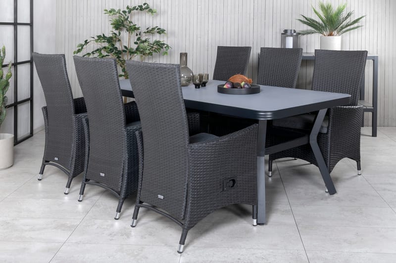 Virya Matgrupp Utomhus 200cm + 6 Padova Reclinerstolar - Svart - Utemöbler - Utegrupp - Matgrupp utomhus