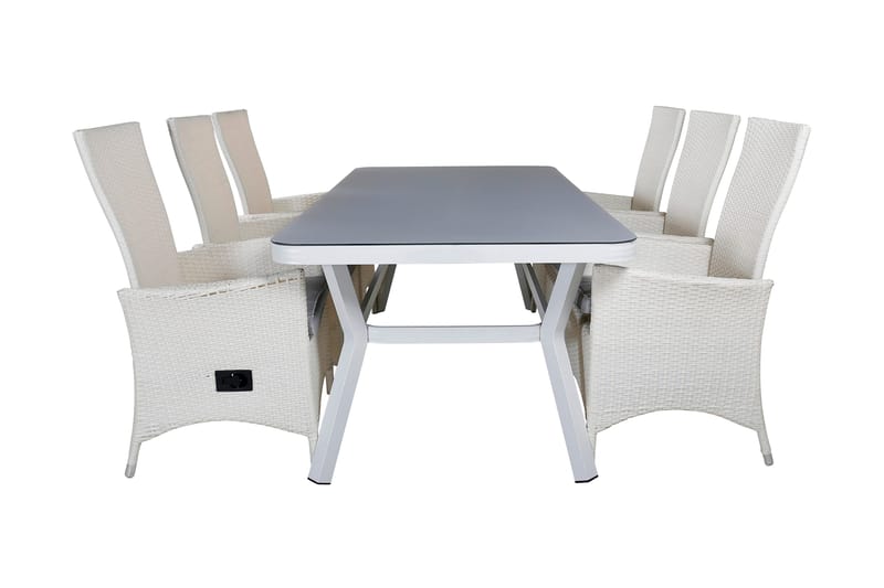 Virya Matgrupp Utomhus 200cm + 6 Padova Reclinerstolar, Vit