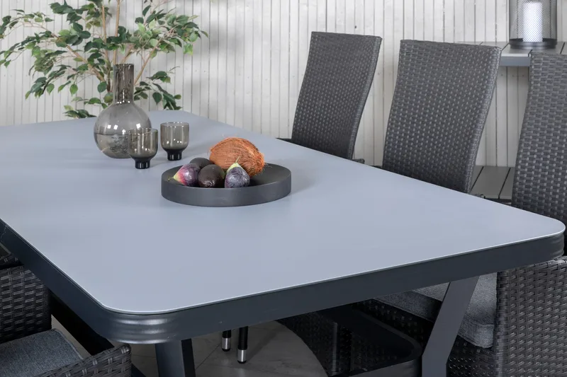 Virya Matgrupp Utomhus 200cm + 6 Padova Reclinerstolar - Svart - Utemöbler - Utegrupp - Matgrupp utomhus