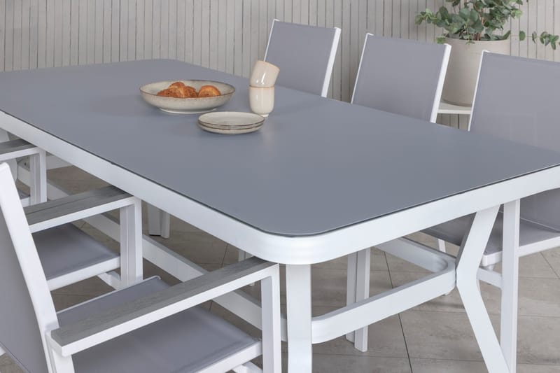 Virya Matgrupp Utomhus 200cm + 6 Parma Matstolar - Vit/Grå - Utemöbler - Utegrupp - Matgrupp utomhus