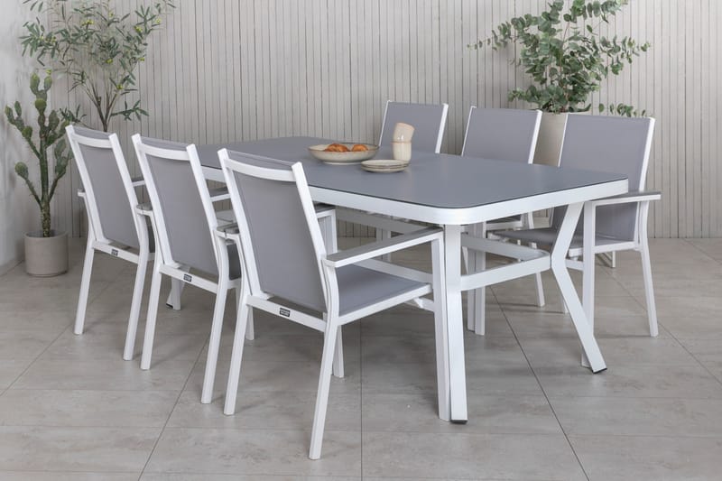 Virya Matgrupp Utomhus 200cm + 6 Parma Matstolar - Vit/Grå - Utemöbler - Utegrupp - Matgrupp utomhus