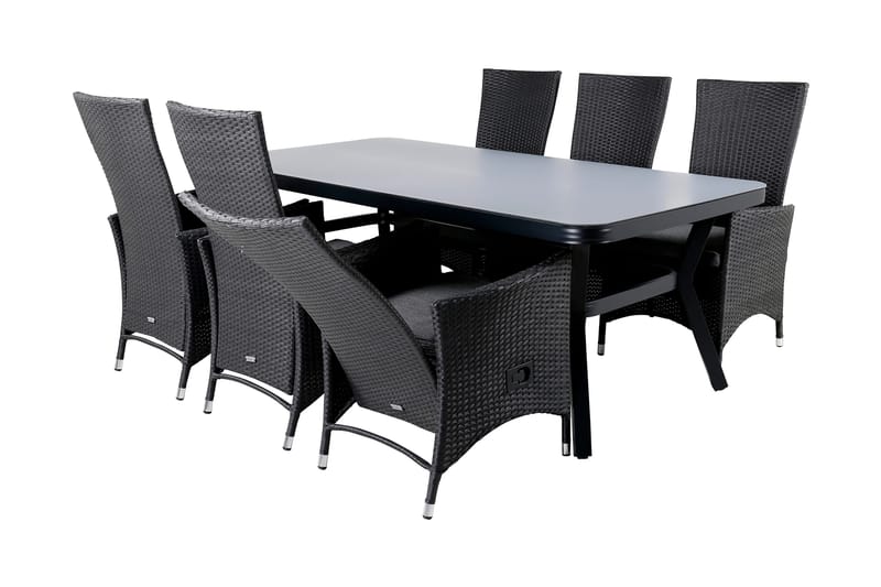 Virya Matgrupp Utomhus 200cm + 6 Padova Reclinerstolar - Svart - Utemöbler - Utegrupp - Matgrupp utomhus