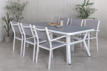 Virya Matgrupp Utomhus 200cm + 6 Copacabana Stapelbara Matstolar Utomhus Vit - Venture Home - Utemöbler - Utegrupp - Matgrupp utomhus