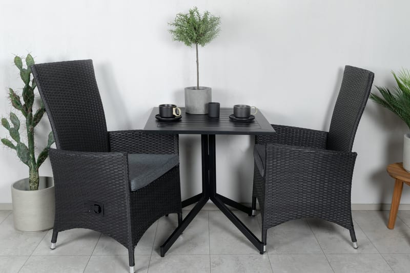 Way Matgrupp Utomhus 70cm + 2 Padova Reclinerstolar - Svart/Grå - Utemöbler - Utegrupp - Matgrupp utomhus