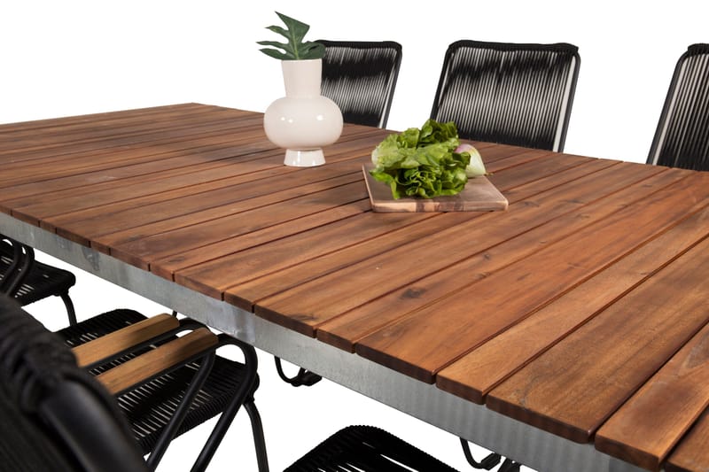 Zenia Matgrupp Utomhus 200cm + 6 Bois Karmstolar - Brun/Vit/Svart - Utemöbler - Utegrupp - Matgrupp utomhus