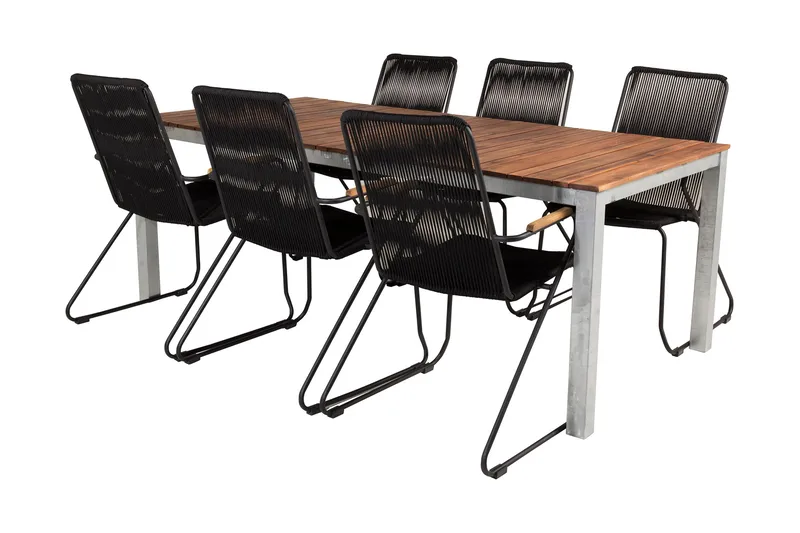 Zenia Matgrupp Utomhus 200cm + 6 Bois Karmstolar - Brun/Vit/Svart - Utemöbler - Utegrupp - Matgrupp utomhus