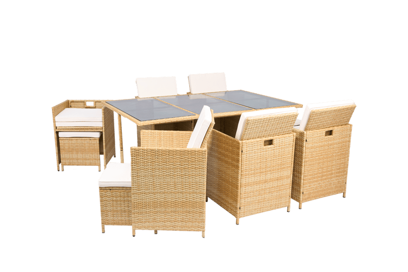 Matgrupp/Utegrupp 10 platser |  6 Stolar & 4 Pallar | Skärhamn  beige - Utemöbler - Utegrupp - Matgrupp utomhus