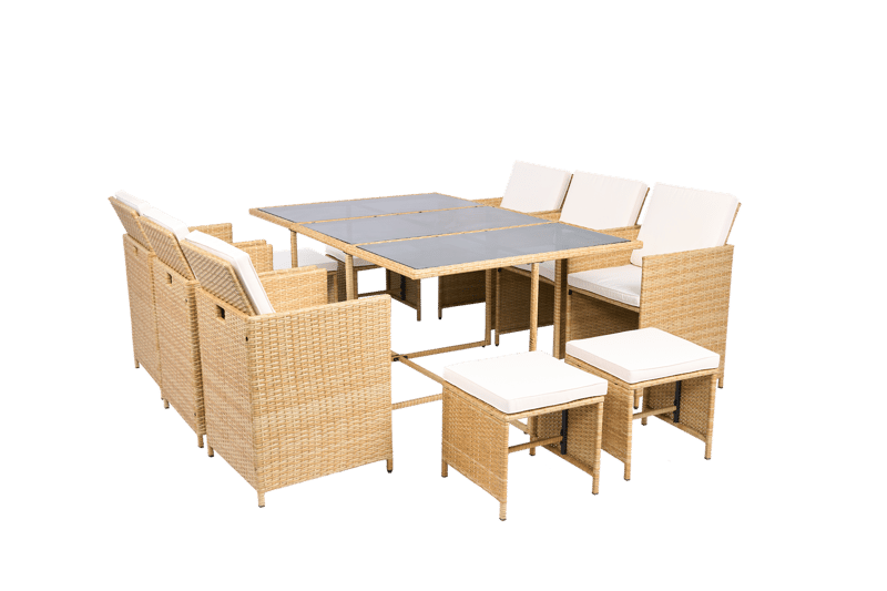 Matgrupp/Utegrupp 10 platser |  6 Stolar & 4 Pallar | Skärhamn  beige - Utemöbler - Utegrupp - Matgrupp utomhus