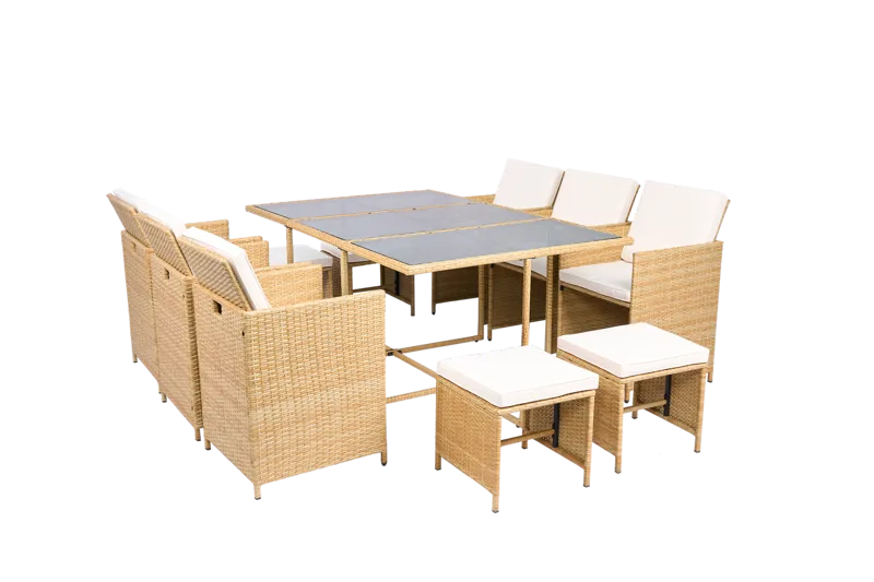 Matgrupp/Utegrupp 10 platser |  6 Stolar & 4 Pallar | Skärhamn  beige - Utemöbler - Utegrupp - Matgrupp utomhus