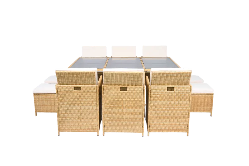 Matgrupp/Utegrupp 10 platser |  6 Stolar & 4 Pallar | Skärhamn  beige - Utemöbler - Utegrupp - Matgrupp utomhus