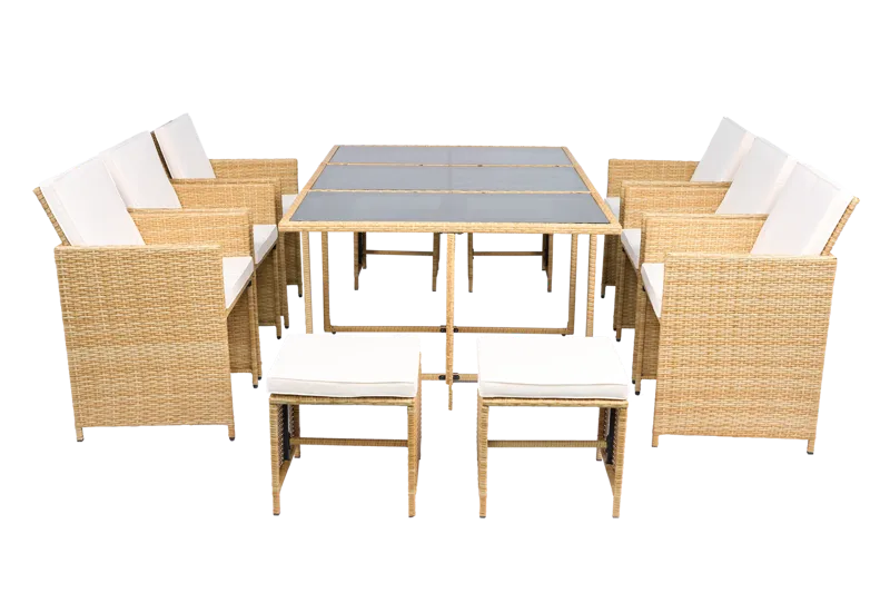 Matgrupp/Utegrupp 10 platser |  6 Stolar & 4 Pallar | Skärhamn  beige, undefined