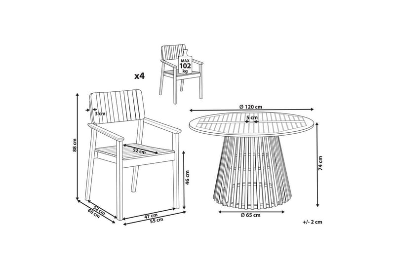Matsalsset Agello Ljus trä, 4-Sits, Nej - Ljus trä, 4-Sits, Nej - Utemöbler - Utegrupp - Matgrupp utomhus