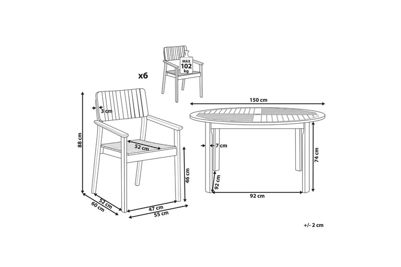 Matsalsset Agello Ljus trä, 6-Sits, Nej - Ljus trä, 6-Sits, Nej - Utemöbler - Utegrupp - Matgrupp utomhus