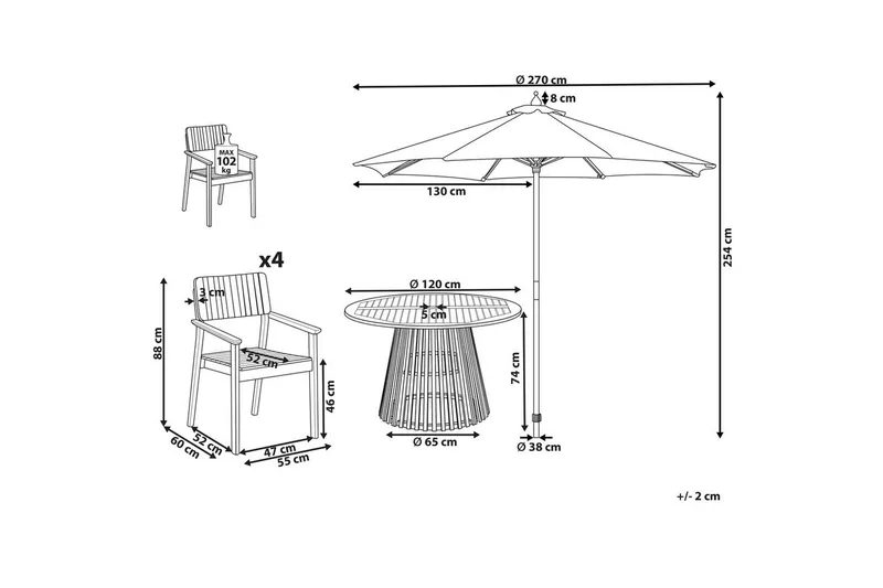 Matsalsset Agello Ljus trä/beige, 4-Sits, Ja - Ljus trä/beige, 4-Sits, Ja - Utemöbler - Utegrupp - Matgrupp utomhus