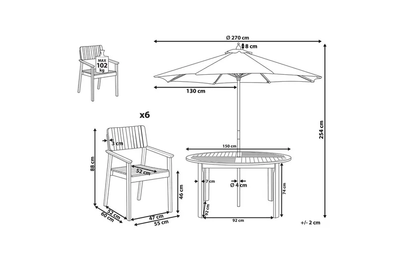 Matsalsset Agello Ljus trä/beige, 6-Sits, Ja - Ljus trä/beige, 6-Sits, Ja - Utemöbler - Utegrupp - Matgrupp utomhus