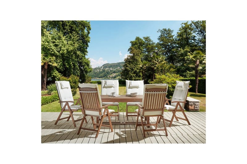 Matsalsset Amantea med kuddar Mörk trä/Off-white - Mörk trä/Off-white - Utemöbler - Utegrupp - Matgrupp utomhus