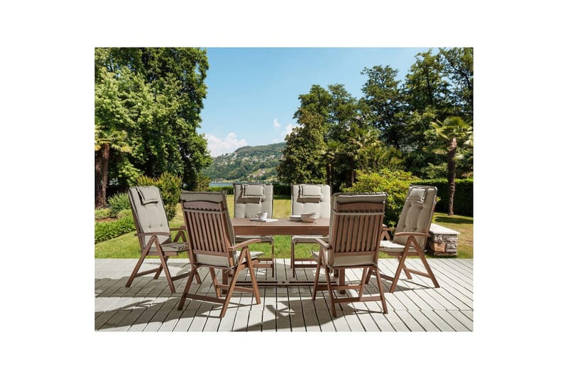 Matsalsset Amantea med kuddar Mörk trä/Taupe - Mörk trä/Taupe - Utemöbler - Utegrupp - Matgrupp utomhus