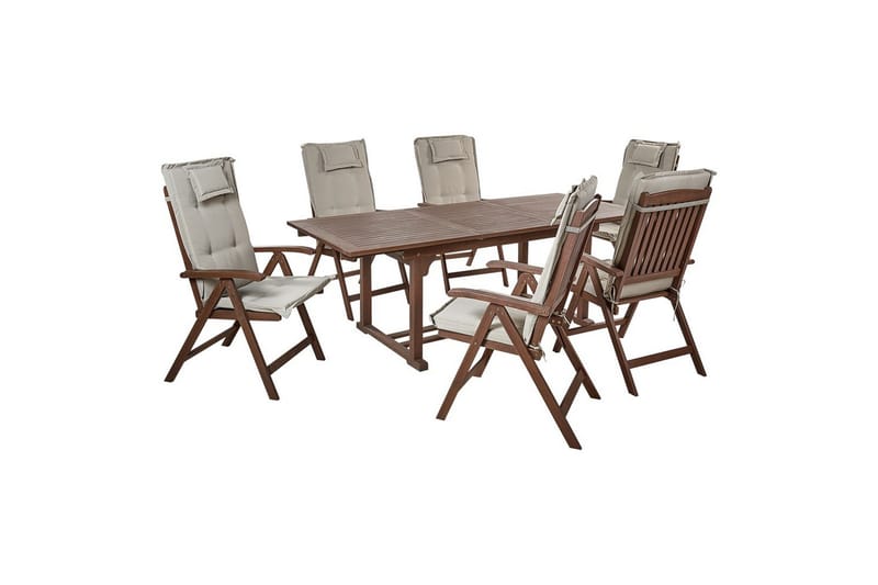 Matsalsset Amantea med kuddar Mörk trä/Taupe - Mörk trä/Taupe - Utemöbler - Utegrupp - Matgrupp utomhus