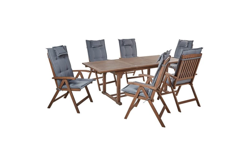 Matsalsset Amantea med kuddar Mörkt trä/grått - Mörkt trä/grått - Utemöbler - Utegrupp - Matgrupp utomhus