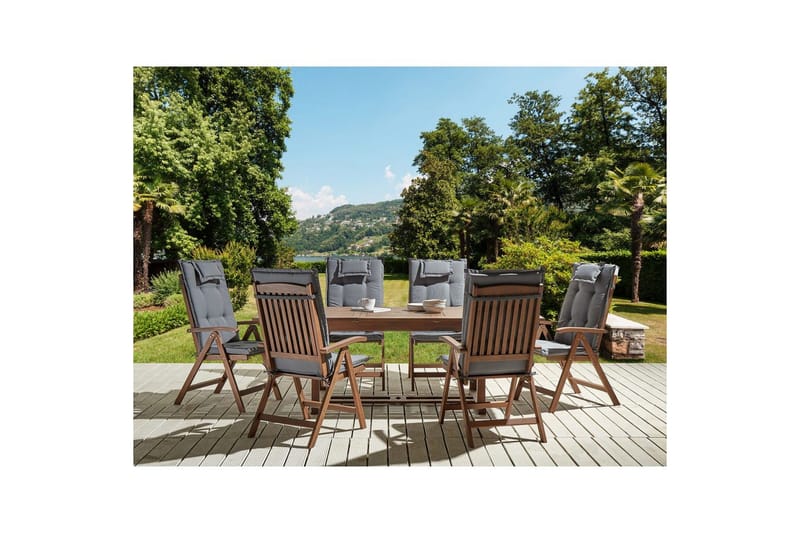 Matsalsset Amantea med kuddar Mörkt trä/grått - Mörkt trä/grått - Utemöbler - Utegrupp - Matgrupp utomhus