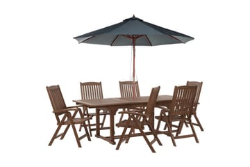 Matsalsset Amantea med parasoll Mörkt trä/grått