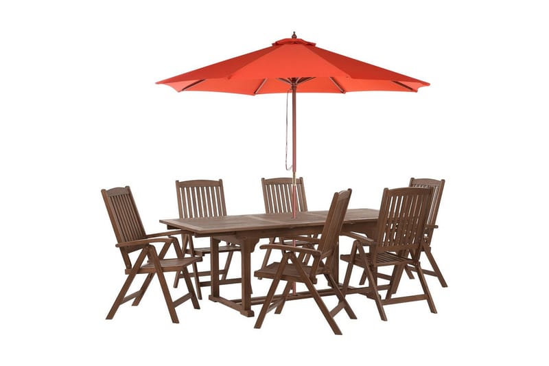 Matsalsset Amantea med parasoll Mörkt trä/rött, Mörkt trä/rött