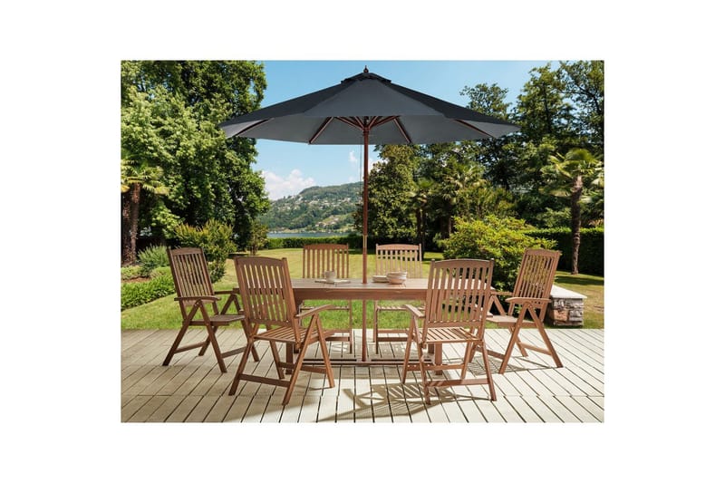 Matsalsset Amantea med parasoll Mörkt trä/grått - Mörkt trä/grått - Utemöbler - Utegrupp - Matgrupp utomhus