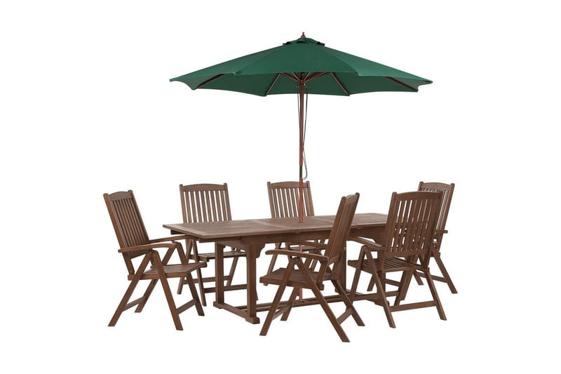 Matsalsset Amantea med parasoll Mörkt trä/grönt - Mörkt trä/grönt - Utemöbler - Utegrupp - Matgrupp utomhus