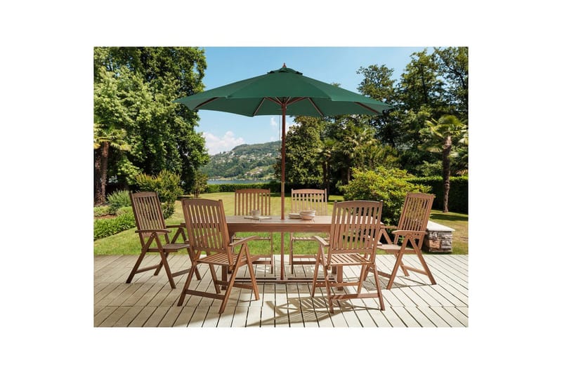 Matsalsset Amantea med parasoll Mörkt trä/grönt - Mörkt trä/grönt - Utemöbler - Utegrupp - Matgrupp utomhus