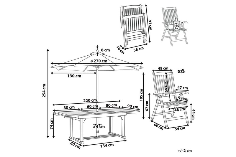 Matsalsset Amantea med parasoll Mörkt trä/rött - Mörkt trä/rött - Utemöbler - Utegrupp - Matgrupp utomhus