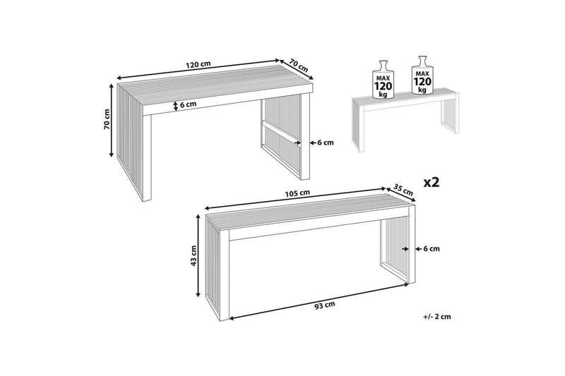 Matsalsset Bellano med 2 bänkar - Utemöbler - Utegrupp - Matgrupp utomhus