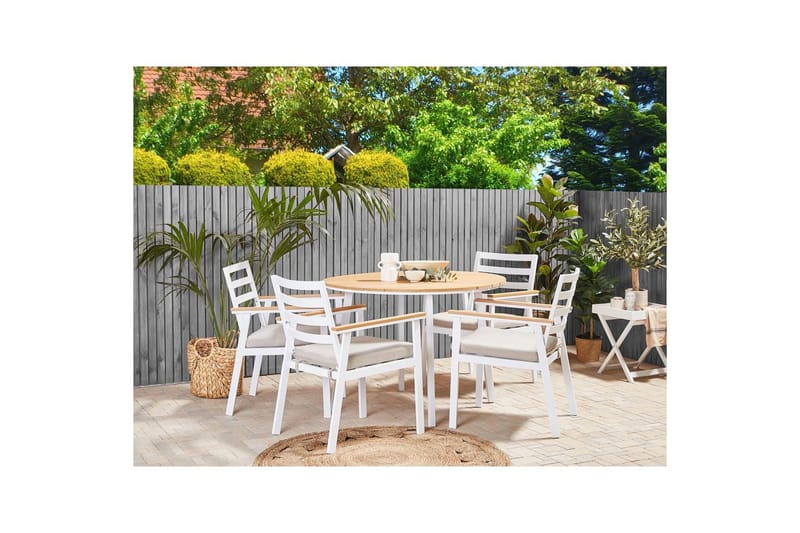 Matsalsset Cavoli Vit/ljust trä/beige - Vit/ljust trä/beige - Utemöbler - Utegrupp - Matgrupp utomhus