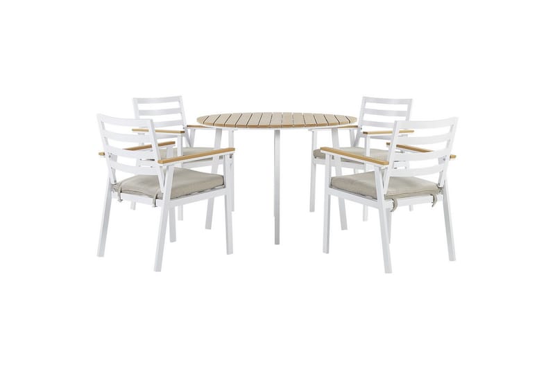 Matsalsset Cavoli Vit/ljust trä/beige - Vit/ljust trä/beige - Utemöbler - Utegrupp - Matgrupp utomhus