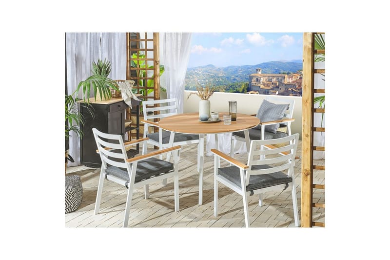 Matsalsset Cavoli Vit/ljust trä/grått - Vit/ljust trä/grått - Utemöbler - Utegrupp - Matgrupp utomhus