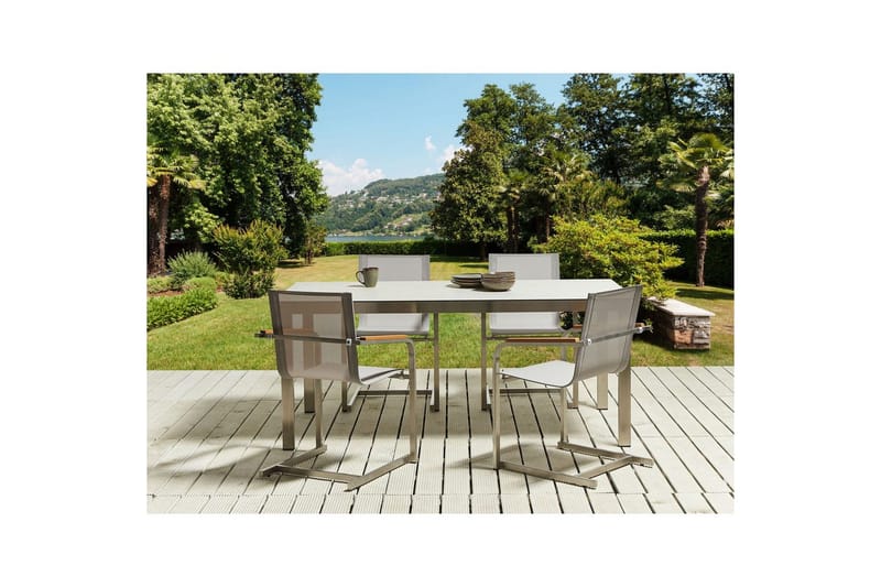 Matsalsset Cosoleto Vit/Beige/Silver, 4-Sits - Vit/Beige/Silver, 4-Sits - Utemöbler - Utegrupp - Matgrupp utomhus
