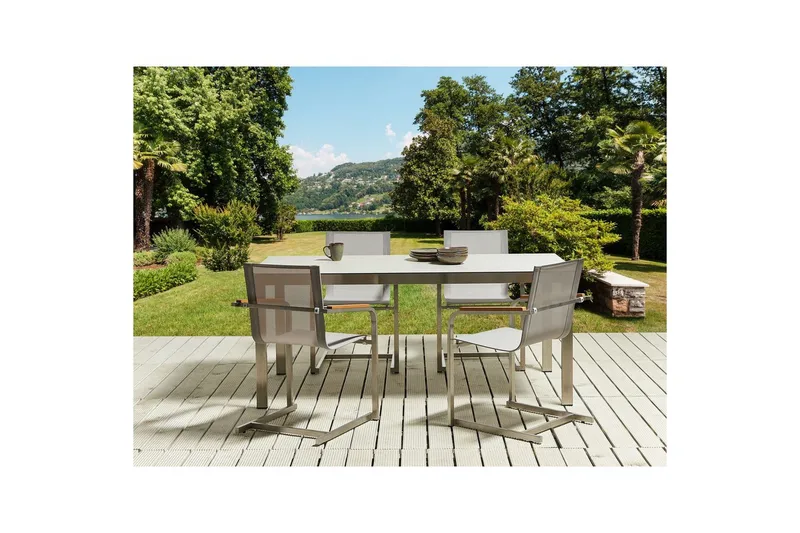 Matsalsset Cosoleto Vit/Beige/Silver, 4-Sits - Vit/Beige/Silver/4-Sits - Utemöbler - Utegrupp - Matgrupp utomhus