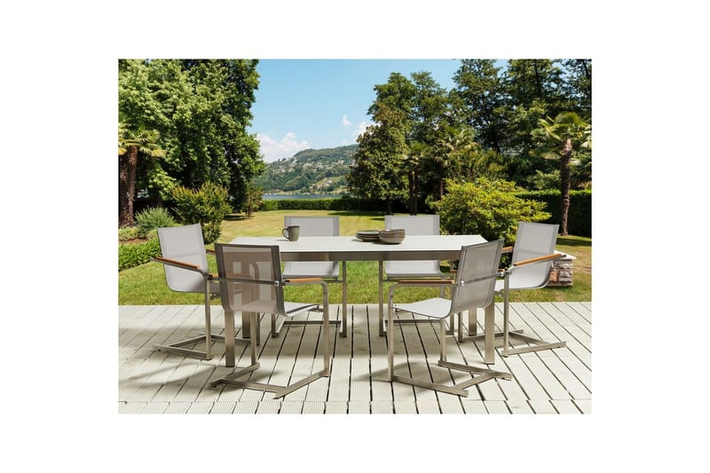 Matsalsset Cosoleto Vit/Silver/Beige, 6-Sits - Vit/Silver/Beige, 6-Sits - Utemöbler - Utegrupp - Matgrupp utomhus