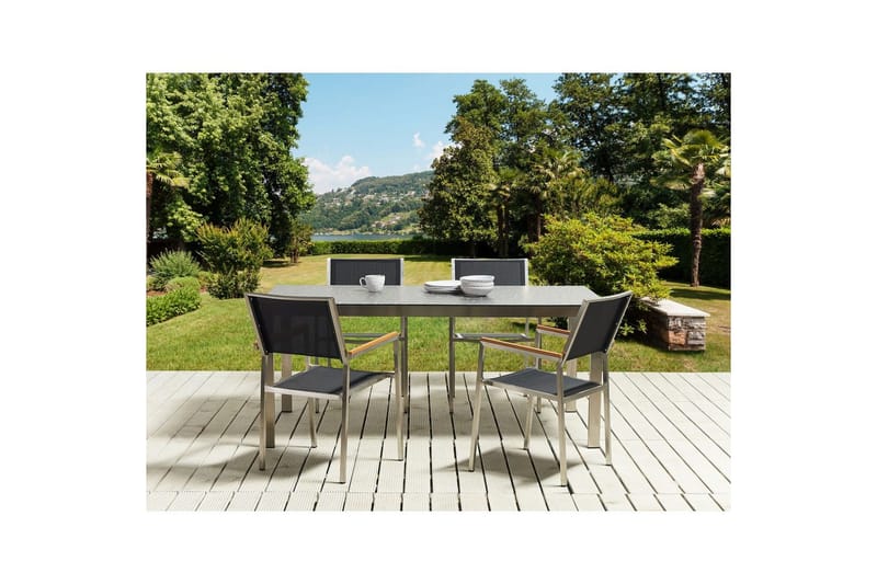 Matsalsset Cosoleto/Grosseto Svart/Silver, 4-Sits - Svart/Silver, 4-Sits - Utemöbler - Utegrupp - Matgrupp utomhus