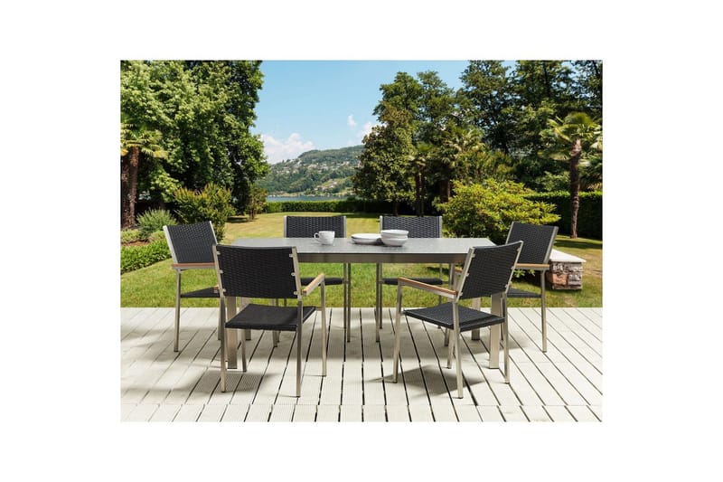 Matsalsset Cosoleto/Grosseto Svart/Silver, 6-Sits - Svart/Silver, 6-Sits - Utemöbler - Utegrupp - Matgrupp utomhus