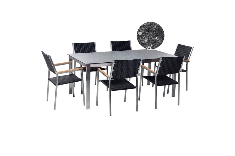 Matsalsset Cosoleto/Grosseto Svart/Silver, 6-Sits, Svart/Silver/ 6-Sits