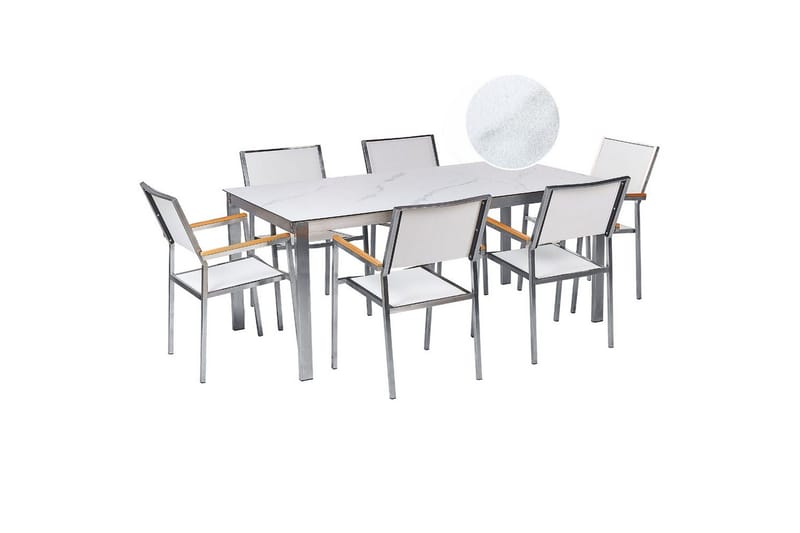 Matsalsset Cosoleto/Grosseto Vit marmor/Silver, 6-Sits - Vit marmor/Silver, 6-Sits - Utemöbler - Utegrupp - Matgrupp utomhus
