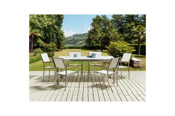 Matsalsset Cosoleto/Grosseto Vit marmor/Silver, 6-Sits - Vit marmor/Silver/6-Sits - Utemöbler - Utegrupp - Matgrupp utomhus