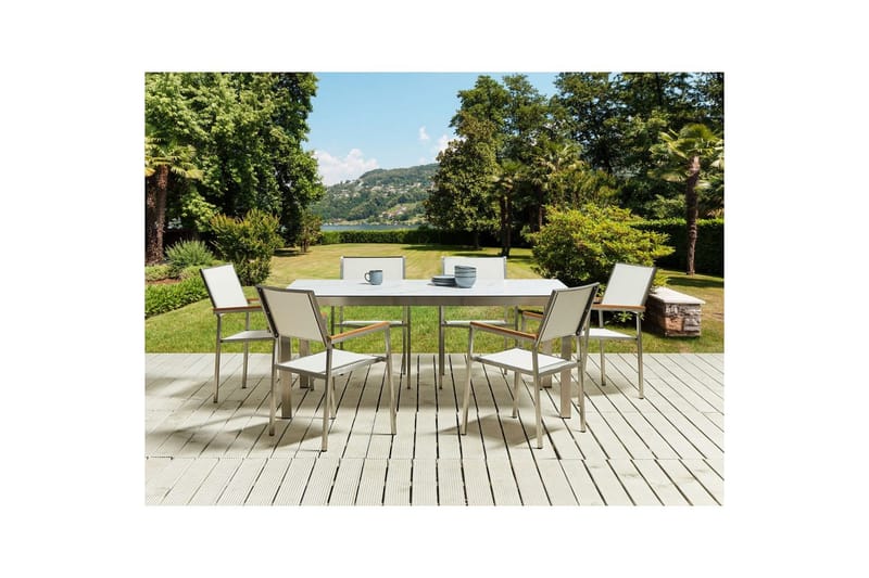 Matsalsset Cosoleto/Grosseto Vit marmor/Silver, 6-Sits - Vit marmor/Silver/6-Sits - Utemöbler - Utegrupp - Matgrupp utomhus