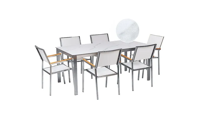 Matsalsset Cosoleto/Grosseto Vit marmor/Silver, 6-Sits, Vit marmor/Silver/6-Sits