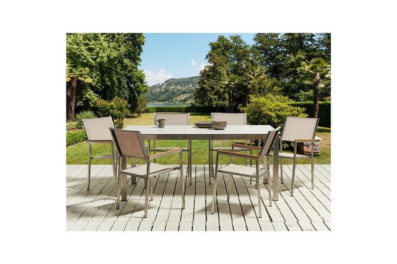 Matsalsset Cosoleto/Grosseto Vit/Beige/Silver, 6-Sits - Vit/Beige/Silver, 6-Sits - Utemöbler - Utegrupp - Matgrupp utomhus