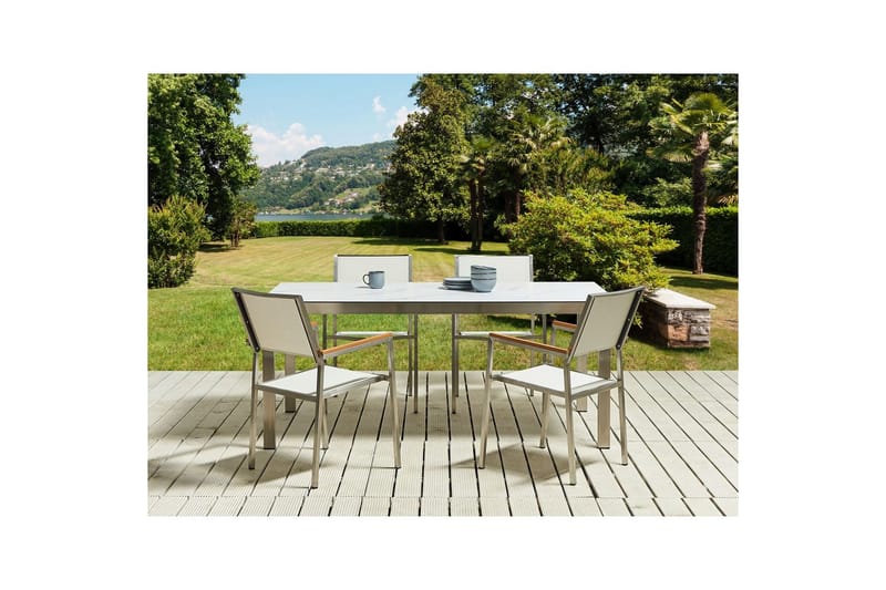 Matsalsset Cosoleto/Grosseto Vit/Silver, 4-Sits - Vit/Silver, 4-Sits - Utemöbler - Utegrupp - Matgrupp utomhus