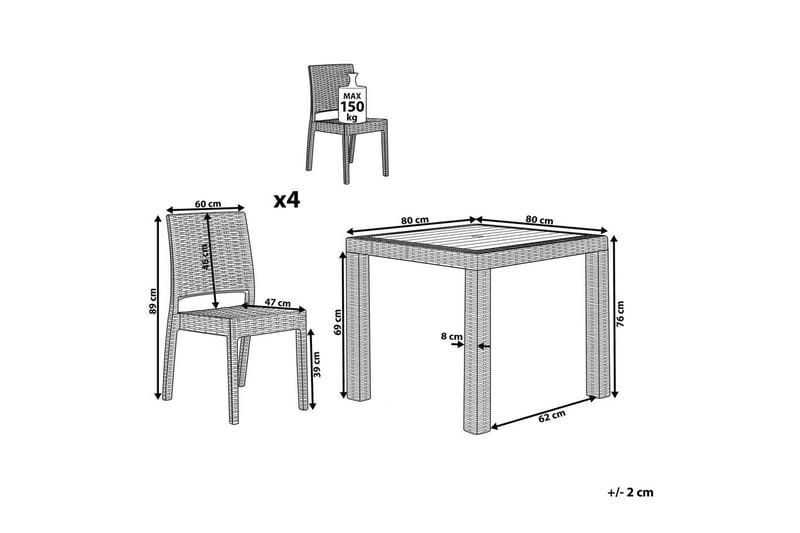 Matsalsset Fossano Grå, 4-Sits - Grå, 4-Sits - Utemöbler - Utegrupp - Matgrupp utomhus