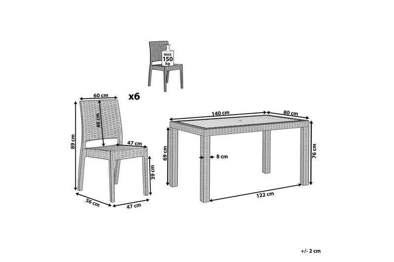 Matsalsset Fossano Ljusgrå, 6-Sits - Ljusgrå, 6-Sits - Utemöbler - Utegrupp - Matgrupp utomhus