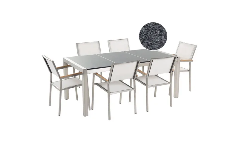 Matsalsset Grosseto Grå/Vit/Silver, 6-Sits, Grå/Vit/Silver, 6-Sits