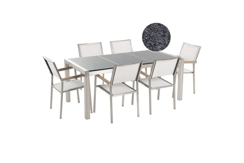 Matsalsset Grosseto Grå/Vit/Silver, 6-Sits, Grå/Vit/Silver/6-Sits